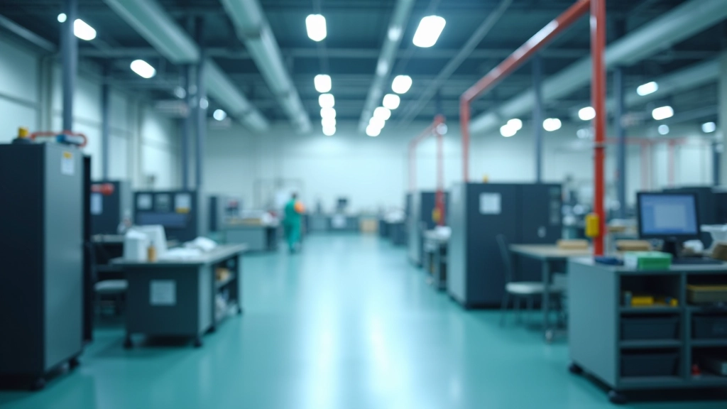 Průmyslová hala s moderními stroji a automatizovanou výrobou s energetickými prvky