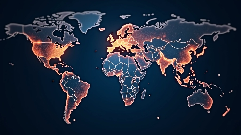 Mapa světa s světlými liniemi znázorňujícími obchodní trasy a spojení mezi zeměmi